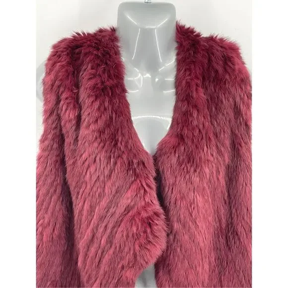C By Bloomingdales‎ Women's XS Cashmere Rabbit Fur Sweater Vest Dark Pink Maroon - Picture 2 of 11